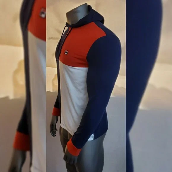 FILA LONG SLEEVE TSHIRT MEN'S WITH HOOD SIZE S MULTICOLOR LOGO DESIGN IN ARM - Picture 2 of 9
